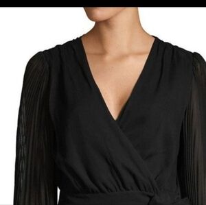 Black  electric pleated bell sleeves blouse boho bohemian blouse